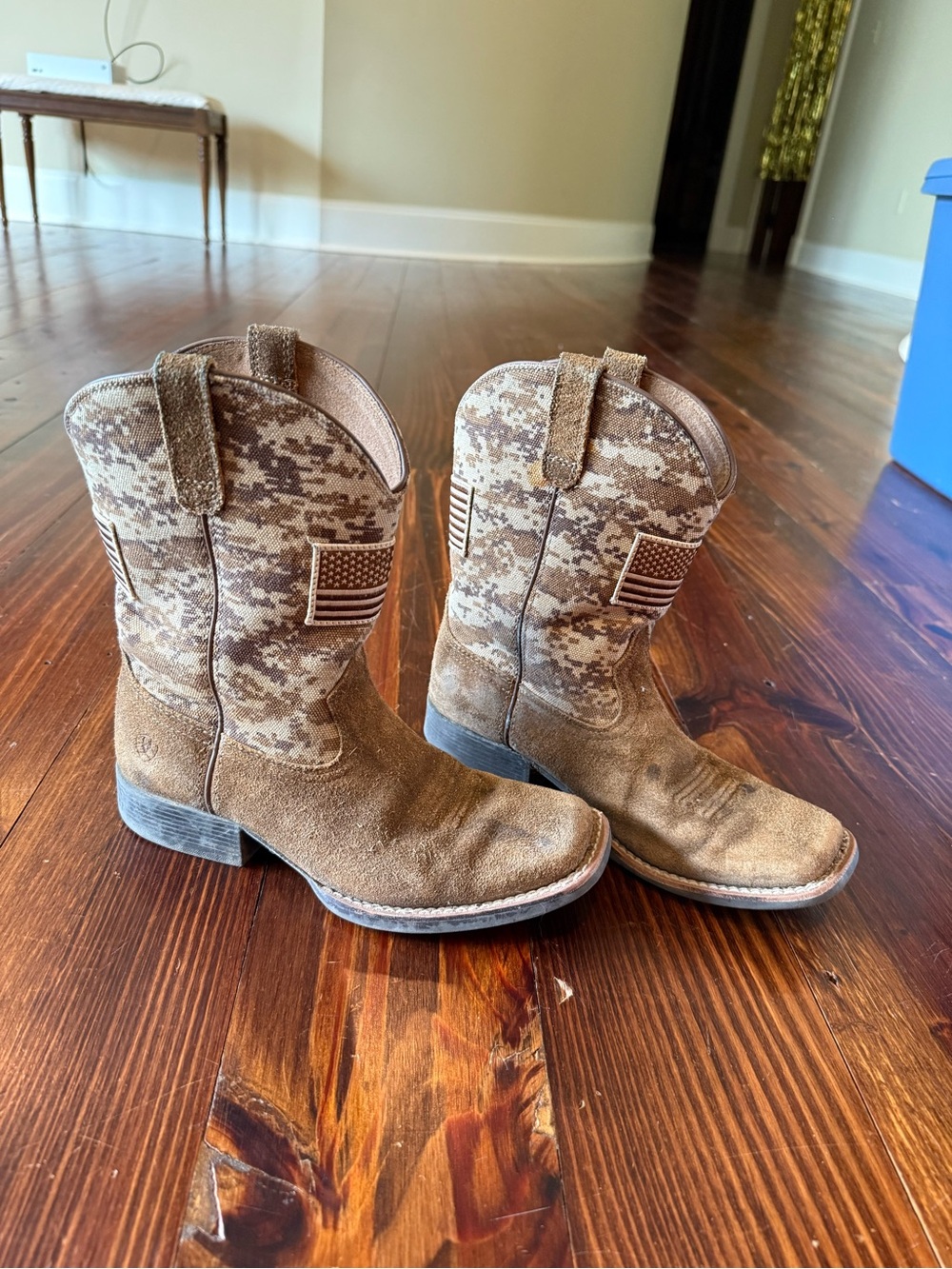 Boys Ariat Tan Camo Flag Western Boot